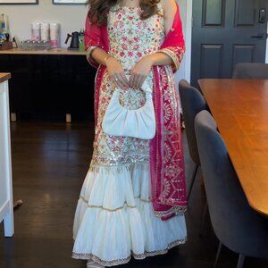 Lashkaraa Off White Multicolor Embroidered Gharara | Indian Wedding Wear